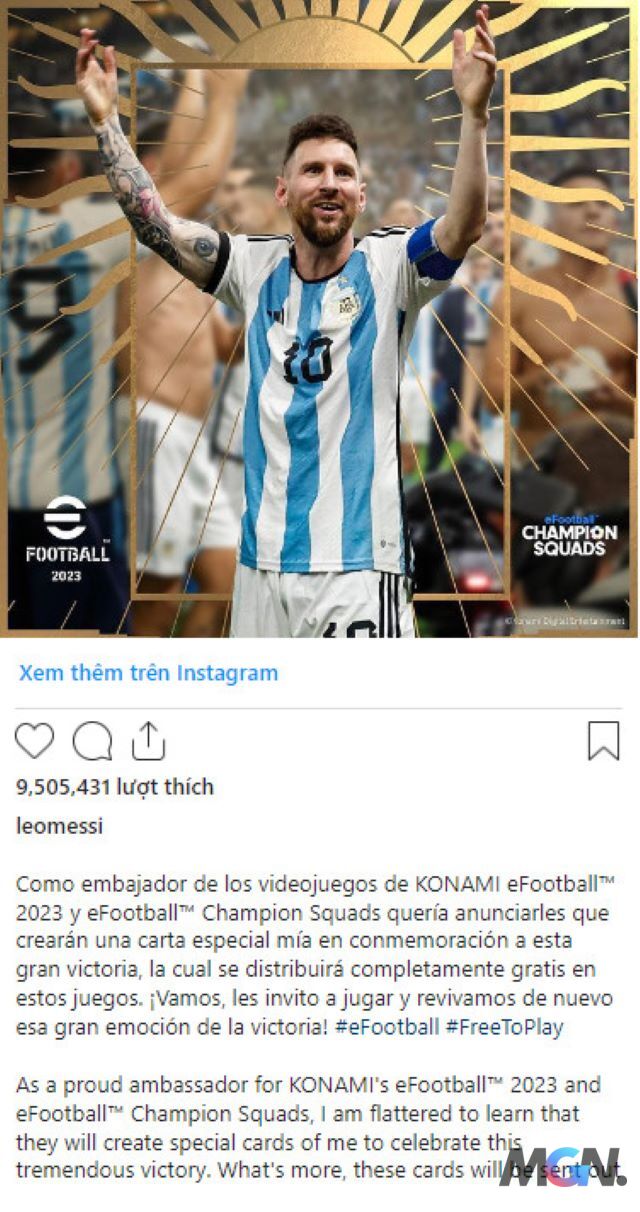 Nhân dịp Messi trở thành nhà vô địch bóng đá thế giới, eFootball 2023 đã tổ chức một chiến dịch đặc biệt