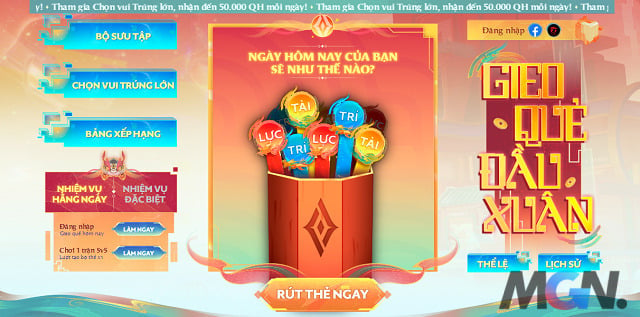 Sowing Que is a top-notch event when it comes to giving gamers the opportunity to receive a discount card of 999 Quan Huy or even a jackpot of up to 50k Quan Huy every day.