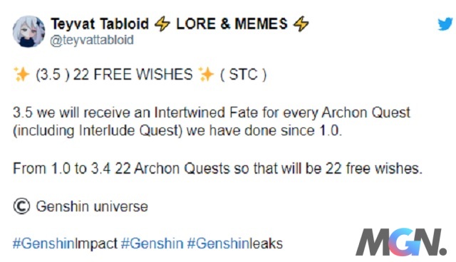 Genshin Impact 3.5 sẽ thưởng cho người chơi 22 Mối Duyên Vương Vấn theo số lượng Nhiệm Vụ Ma Thần mà họ đã hoàn thành