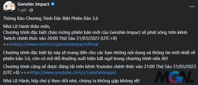 Genshin Impact announces official livestream schedule