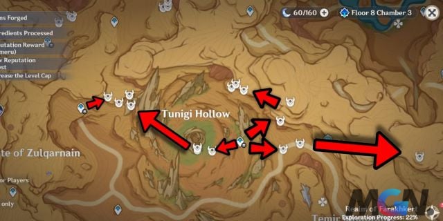Road map of mourning flowers farm in Tunigi Abyss