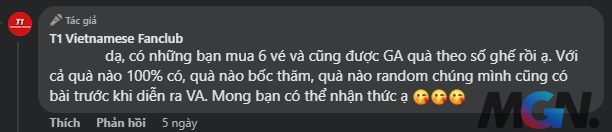 T1 Vietnamese Fanclub's comment in response to a fan