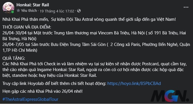 Bài đăng công bố sự kiện ra mắt Honkai: Star Rail