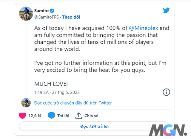 Samito đã giành được 100% quyền sở hữu Mineplex