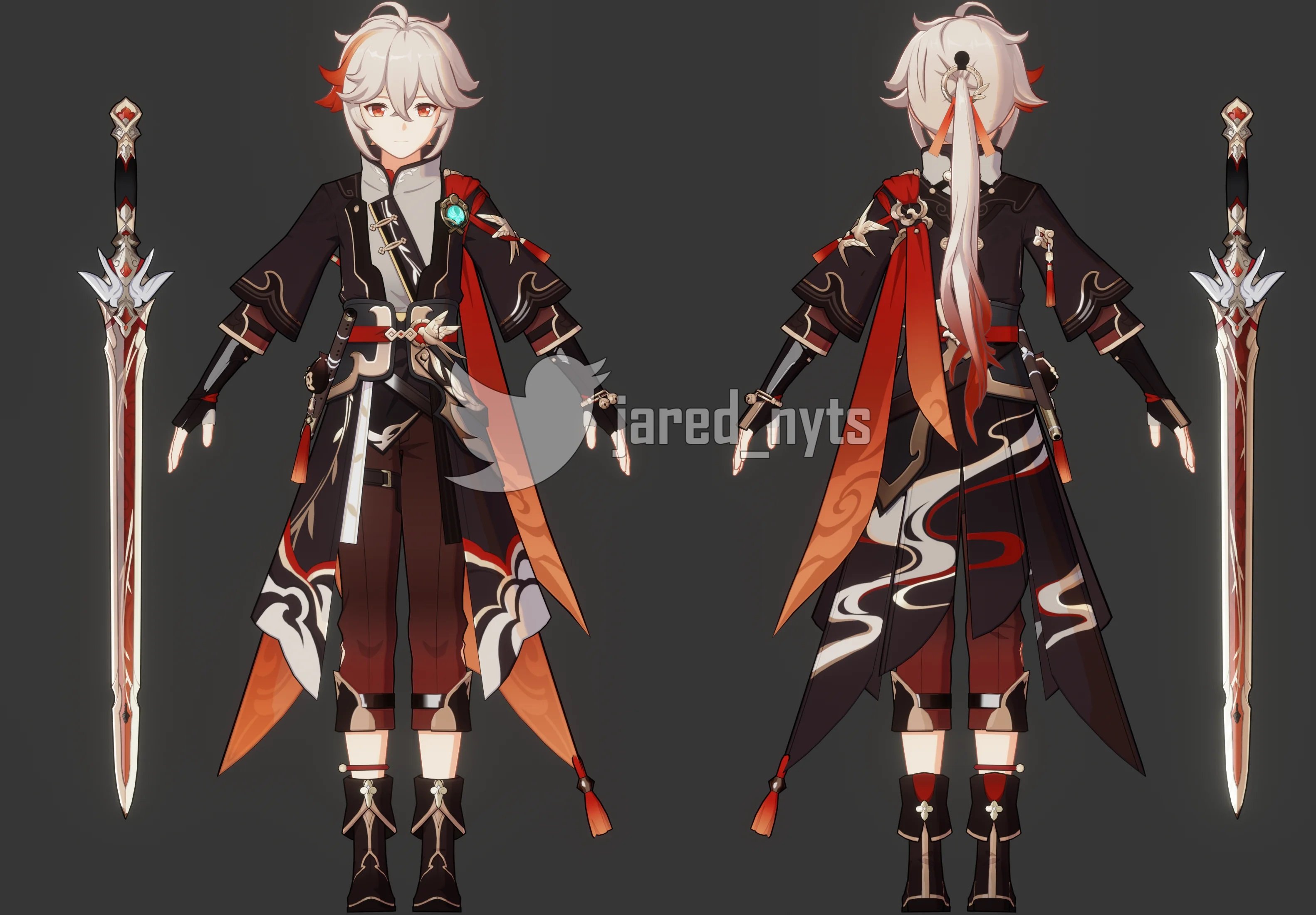 Kazuha's redesigned outfit combines with Yanqing's style