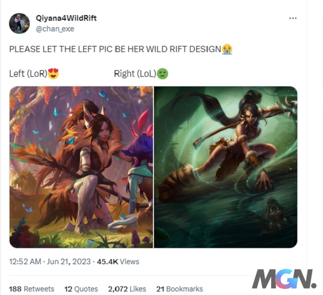Instead of League of Legends, gamers want to bring the appearance of Nidalee in Runeterra into Wild Rift