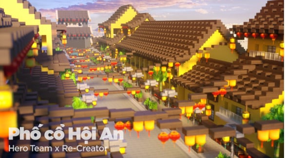 Phố cổ Hội An được vẽ trong game Minecraft