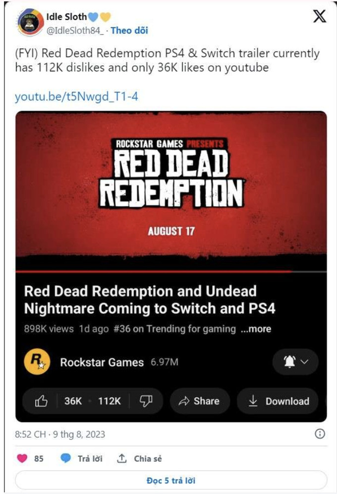 Red Dead Redemption nhận về cơn bão like của cộng đồng mạng