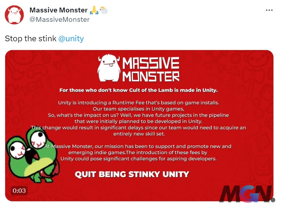 Massive Monster gọi đó là một hành động ''chơi dơ'' từ phía của Unity