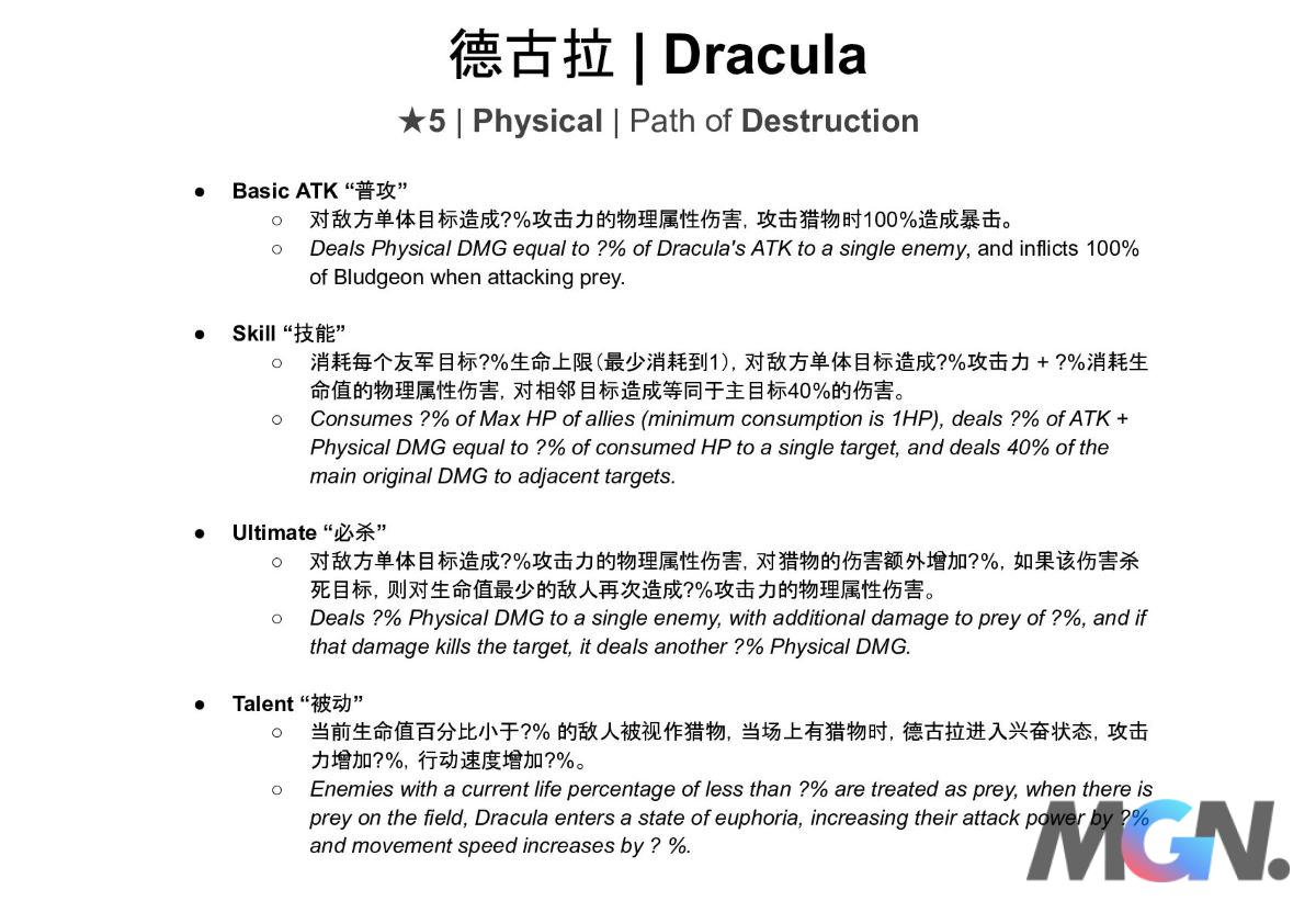 Chi tiết bộ kỹ năng dự kiến của Dracula trong Honkai Star Rail