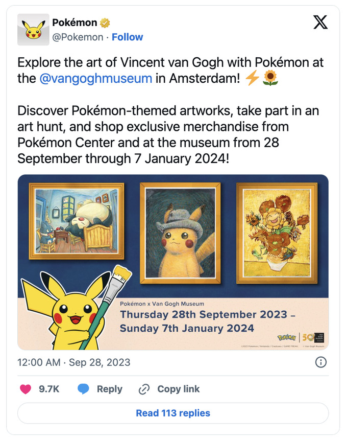 Pokemon phối hợp cùng với Bảo tàng Van Gogh