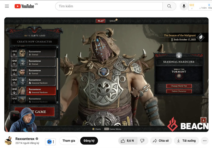 YouTuber Raxxanterax  quyết định tạm biệt tựa game Diablo 4