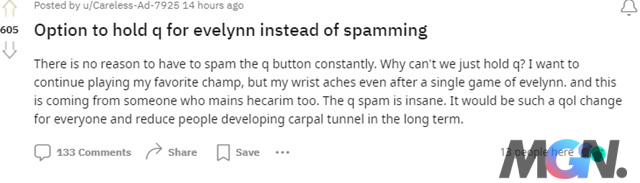 LMHT Game thủ bị đau tay vì vấn nạn 'spam Q' khi chơi Evelynn