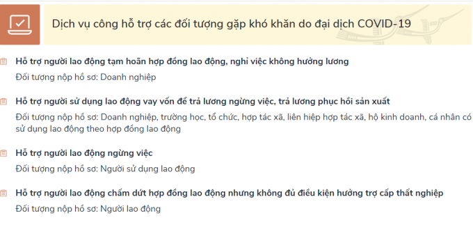 Những dịch vụ công hỗ trợ các đối tượng gặp khó khăn do dịch Covid-19. Ảnh Internet