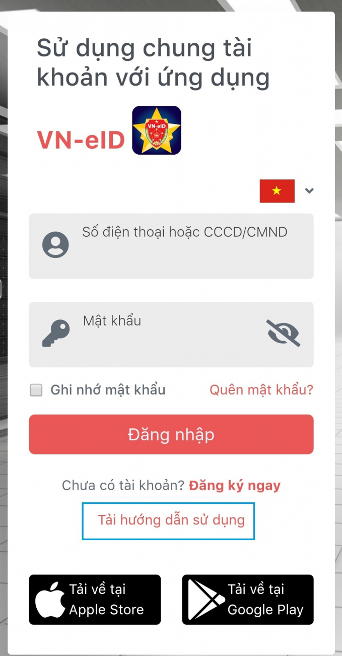 Tài liệu hướng dẫn sử dụng phần mềm VN-eID được đăng tải trên website: https://suckhoe.dancuquocgia.gov.vn.