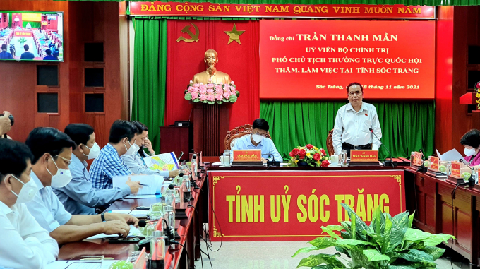 Phó Chủ tịch Thường trực Quốc hội Trần Thanh Mẫn phát biểu tại buổi làm việc.