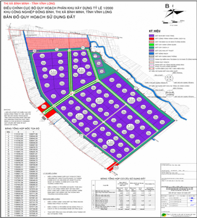 Bản đồ quy hoạch sử dụng đất khu công nghiệp Đông Bình, thị xã Bình Minh, tỉnh Vĩnh Long