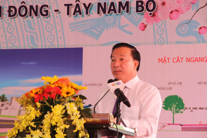 Chủ tịch UBND tỉnh Long An - ông Nguyễn Văn Út phát biểu tại lễ khởi công. Ảnh: Internet.