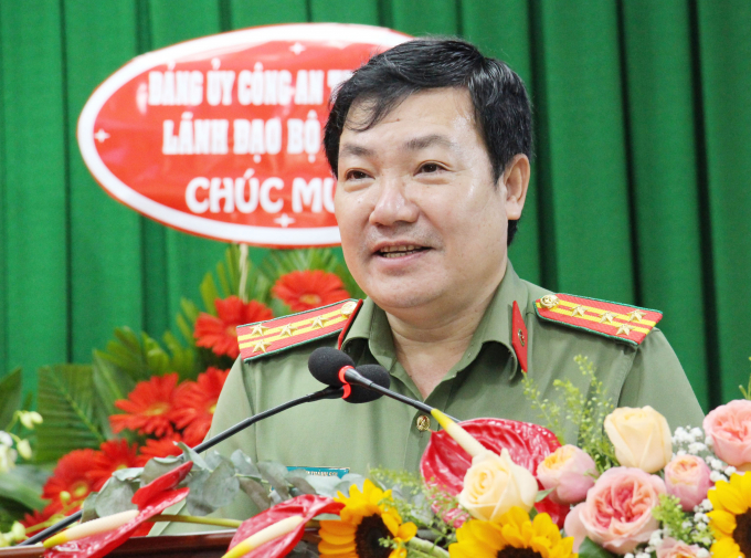 Đại tá Lâm Thành Sonl, Giám đốc công an Sóc Trăng chủ trì hội nghị.