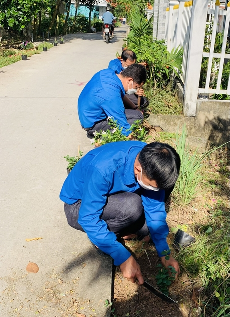 Bạn trẻ tham gia trồng cây xanh, hoa tạo diện mạo địa phương xanh- sạch- đẹp hơn.