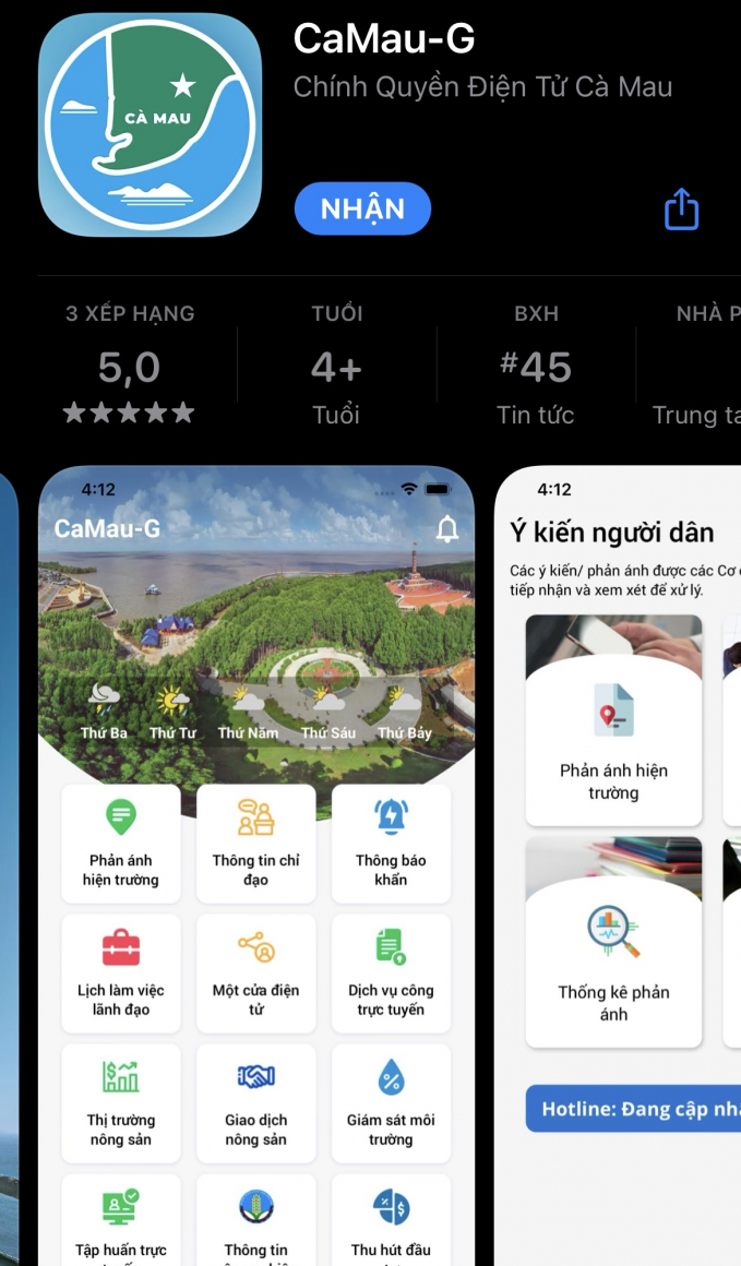 Người dân truy cập vào App Store hoặc Google Play để tải ứng dụng CaMau-G.