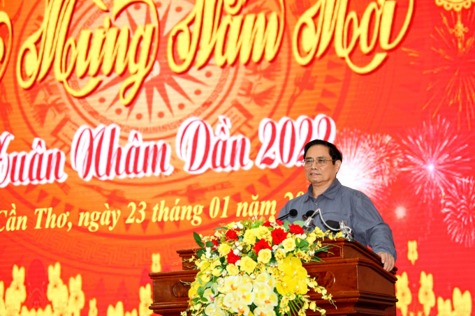 Thủ tướng Chính Phủ Phạm Minh Chính phát biểu chỉ đạo tại buổi gặp mặt, chúc Tết cán bộ, chiến sĩ Công an thành phố Cần Thơ.