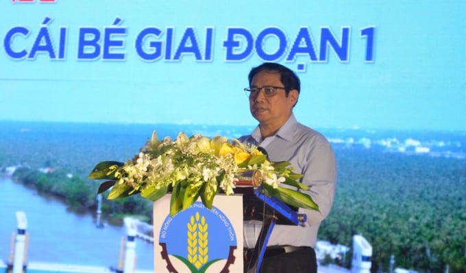 Thủ tướng Chính phủ Phạm Minh Chính phát biểu chỉ đạo tại lễ khánh thành dự án cống Cái Lớn - Cái Bé (giai đoạn 1).
