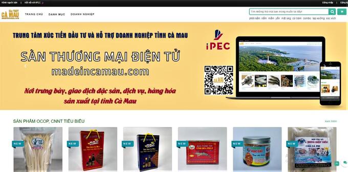 Sàn giao dịch thương mại điện tử tỉnh Cà Mau tại địa chỉ madeincamau.com. Ảnh: camaugov.