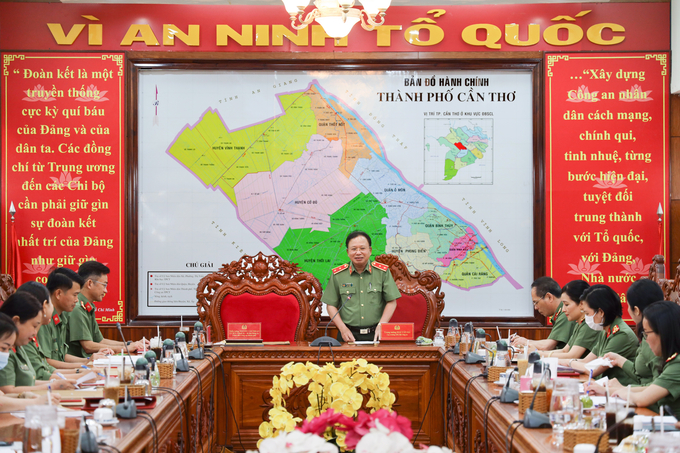 Trung tướng Mai Văn Hà - Cục trưởng Cục Truyền thông, Bộ Công an phát biểu tại buổi khảo sát.