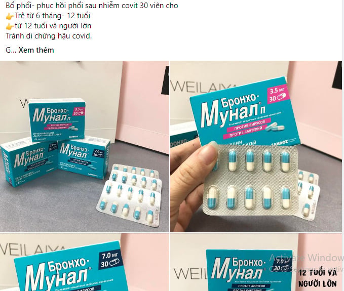 Tràn lan những loại thuốc quảng cáo bổ phổi chữa hậu Covid-19 được rao bán trên các trang mạng (Ảnh chụp màn hình)