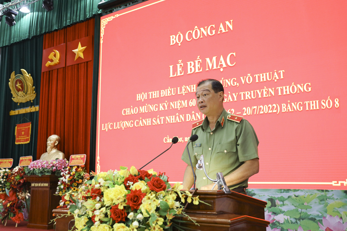 Thiếu tướng Lê Hồng Hiệp, Phó Cục trưởng Cục Công tác đảng và công tác chính trị, Phó Trưởng Ban Chỉ đạo Hội thi Bộ Công an phát biểu bế mạc.