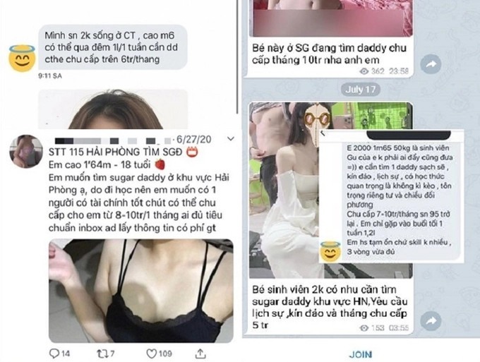 Nhiều hội nhóm được lập ra để 'kết nối' những sugar daddy với sugar baby theo hình thức mại dâm trá hình.