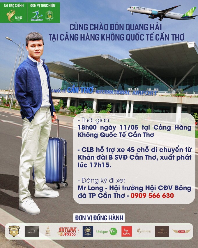 Lịch trình đón tiếp Tuyển thủ Quang Hải tại Sân bay Cần Thơ.
