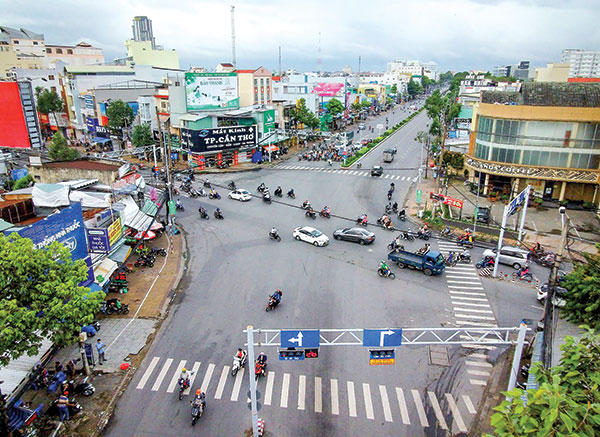 Nút giao thông đường Mậu Thân - 3 Tháng 2 - Trần Hưng Ðạo nhìn từ trên cao.