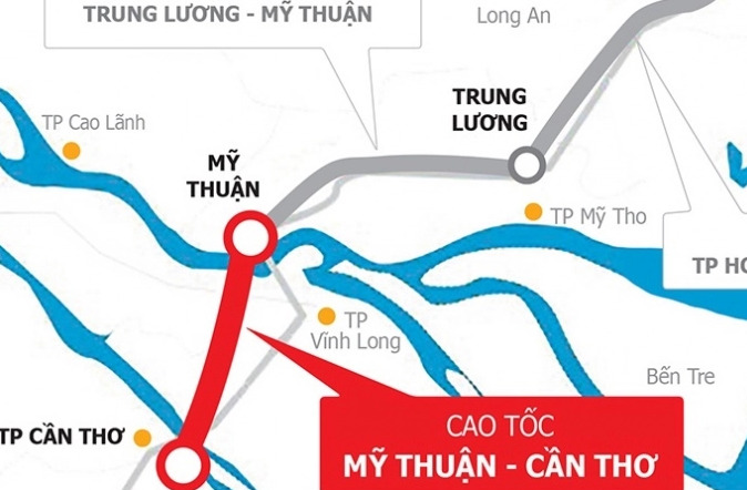 Dự án cao tốc Mỹ Thuận - Cần Thơ với tổng chiều dài gần 23km, đi qua địa bàn tỉnh Vĩnh Long và Đồng Tháp (Ảnh:Internet).