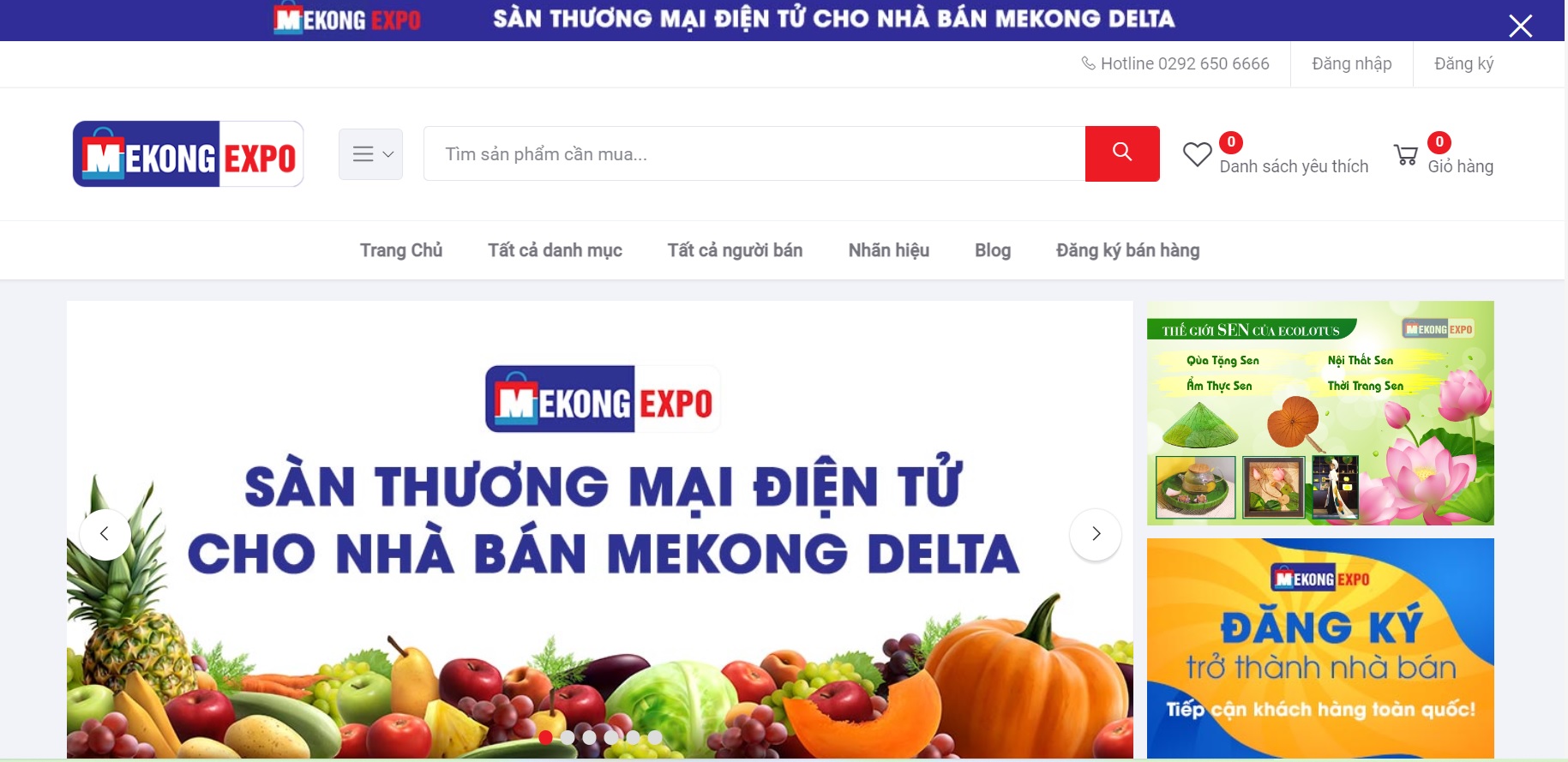 Giao diện chính của Sàn giao diện thương mại điện tử Mekongexpo.vn bắt mắt, thân thiện, dễ sử dụng với khách hàng.