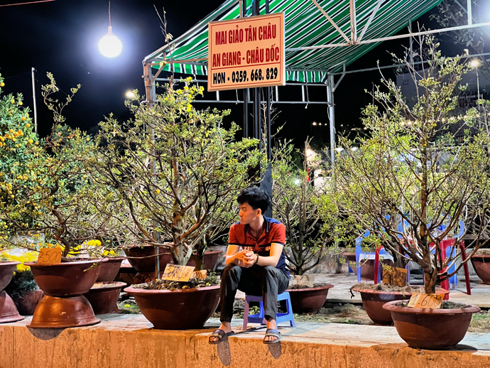 Em T.H (22 tuổi, ngụ tại Châu Đốc, An Giang) cảm thấy chợ Tết năm nay không bằng những năm trước dịch. Dù năm nay nhà em xuống bông trễ hơn mọi năm nhưng có khi... cả ngày không bán được cây nào.