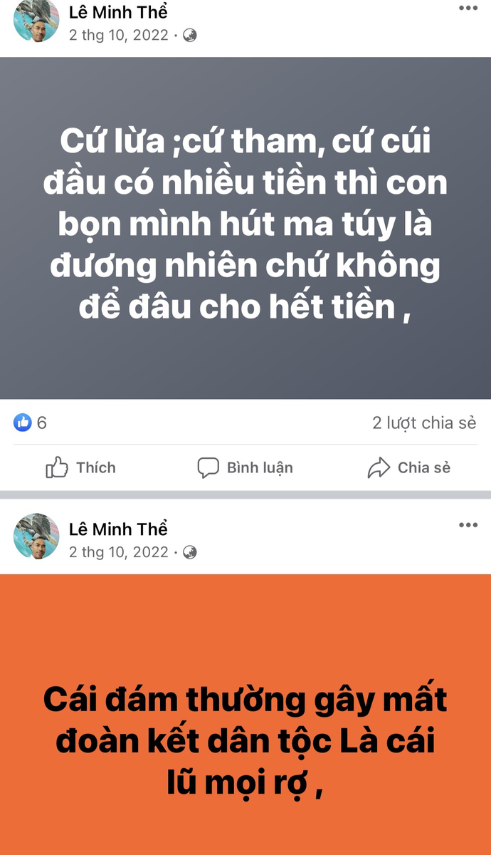 Đối tượng Lê Minh Thể đã tạo nhiều trang cá nhân trên Facebook để tuyên truyền, xuyên tạc, gây nhiễu loạn thông tin.