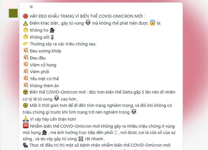 Thông tin biến thể Covid-19 mới được lan truyền nhanh chóng trên mạng xã hội thời gian vừa qua (Ảnh: Chụp màn hình).