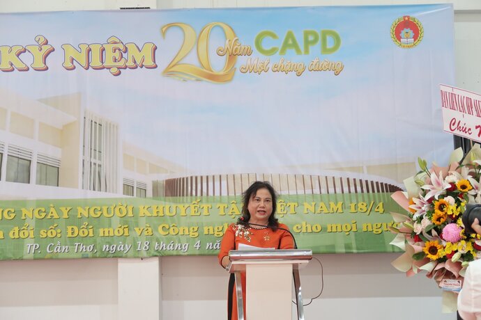 Bà Trần Thị Xuân Mai - Giám đốc Sở LĐTB & XH TP Cần Thơ phát biểu tại buổi lễ. (Ảnh: Phùng Thảo)