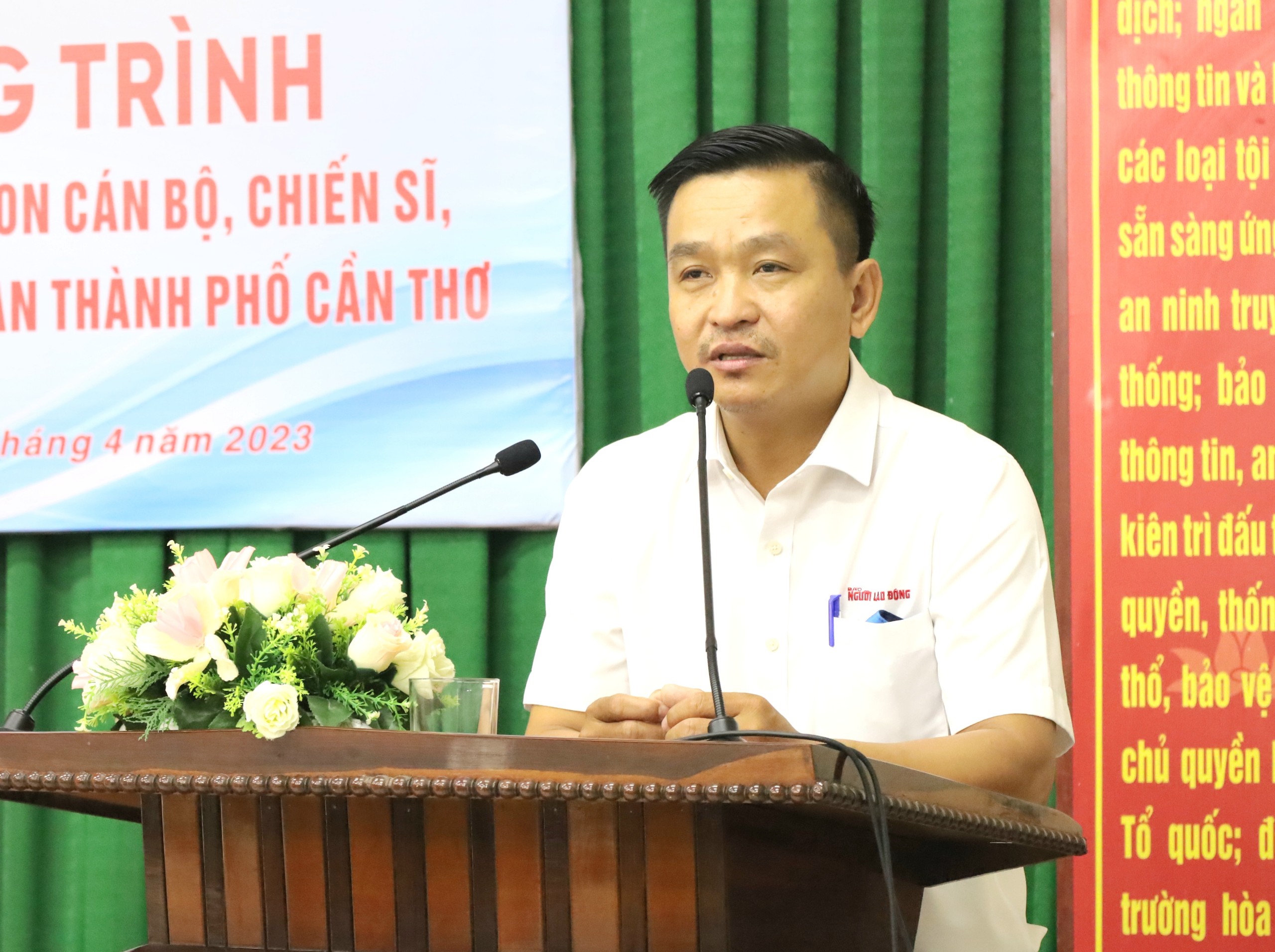 Ông Trần Công Tuấn - Phụ trách Văn phòng đại diện Báo Người lao động khu vực ĐBSCL phát biểu tại chương trình.