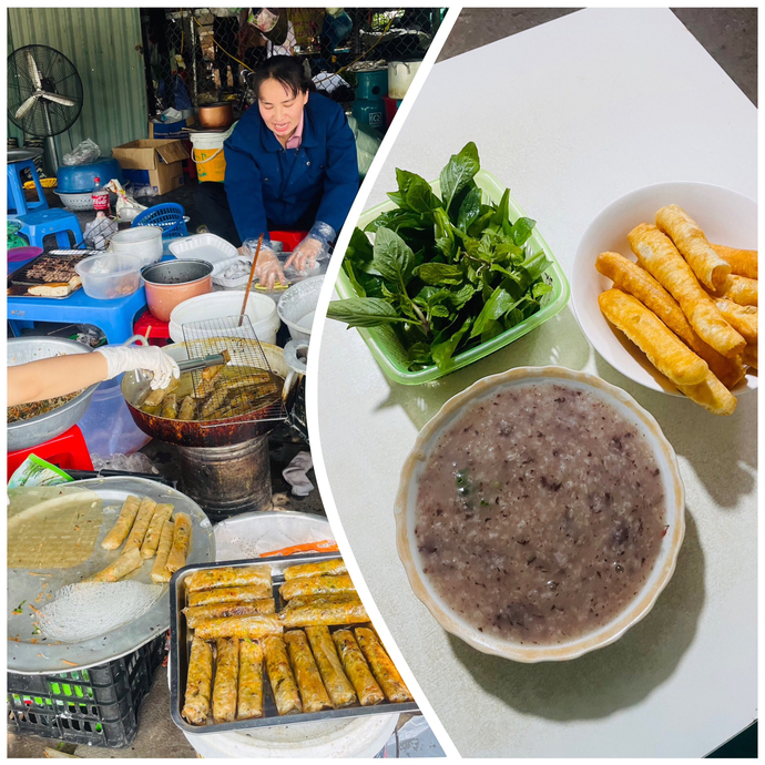 Chị Yến hào hứng với các món ăn tại Hà Nội