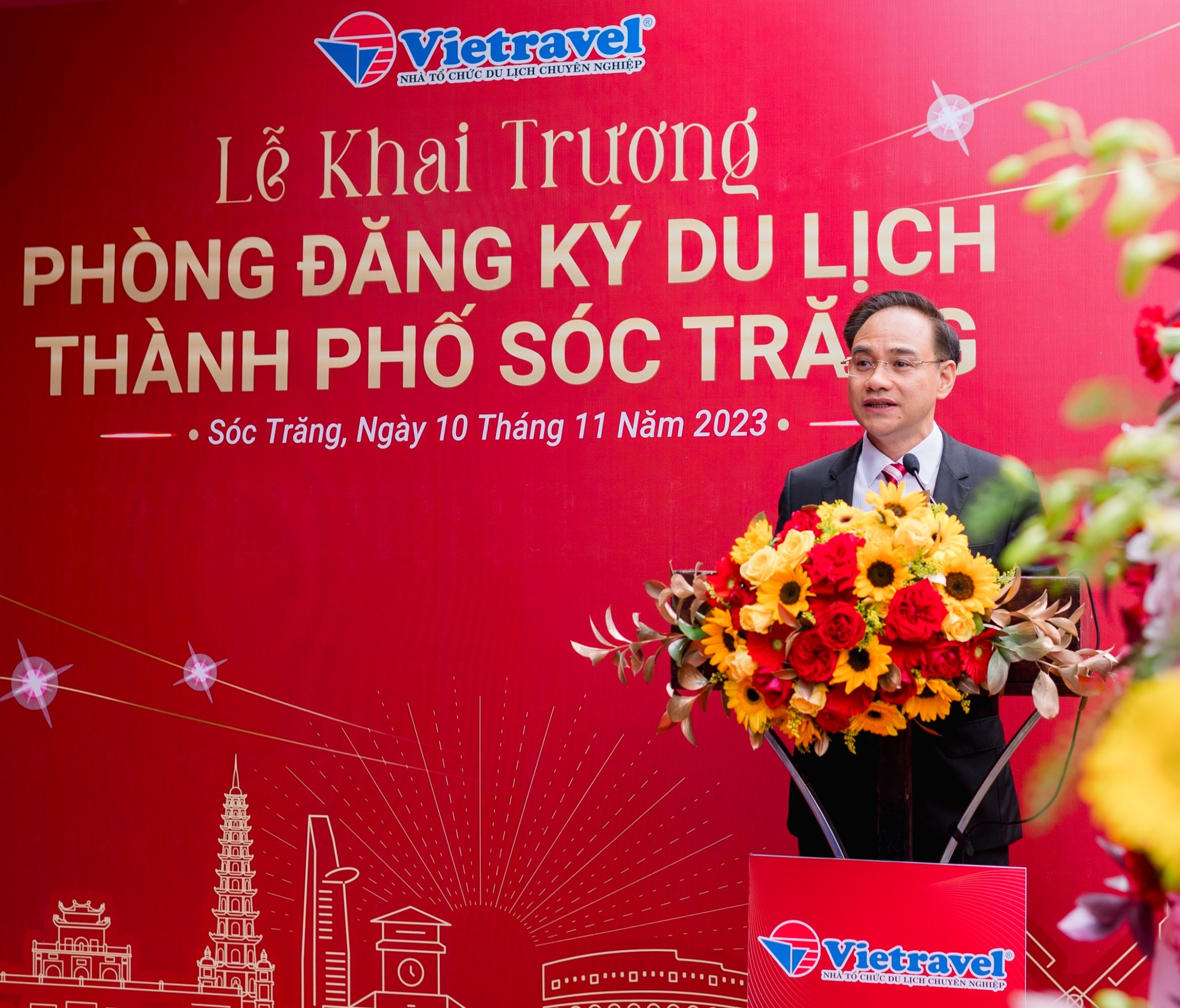 Ông Trần Đoàn Thế Duy - Phó Chủ tịch Tập đoàn, Tổng Giám Đốc Công ty Du lịch Vietravel phát biểu tại lễ khai trương.