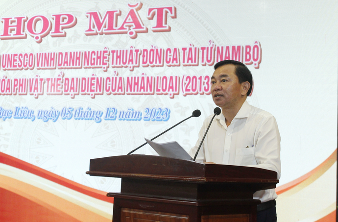 Ông Phan Thanh Duy – Phó Chủ tịch UBND tỉnh Bạc Liêu, phát biểu tại buổi họp mặt kỷ niệm 10 năm UNESCO vinh danh Nghệ thuật Đờn ca tài tử Nam Bộ.