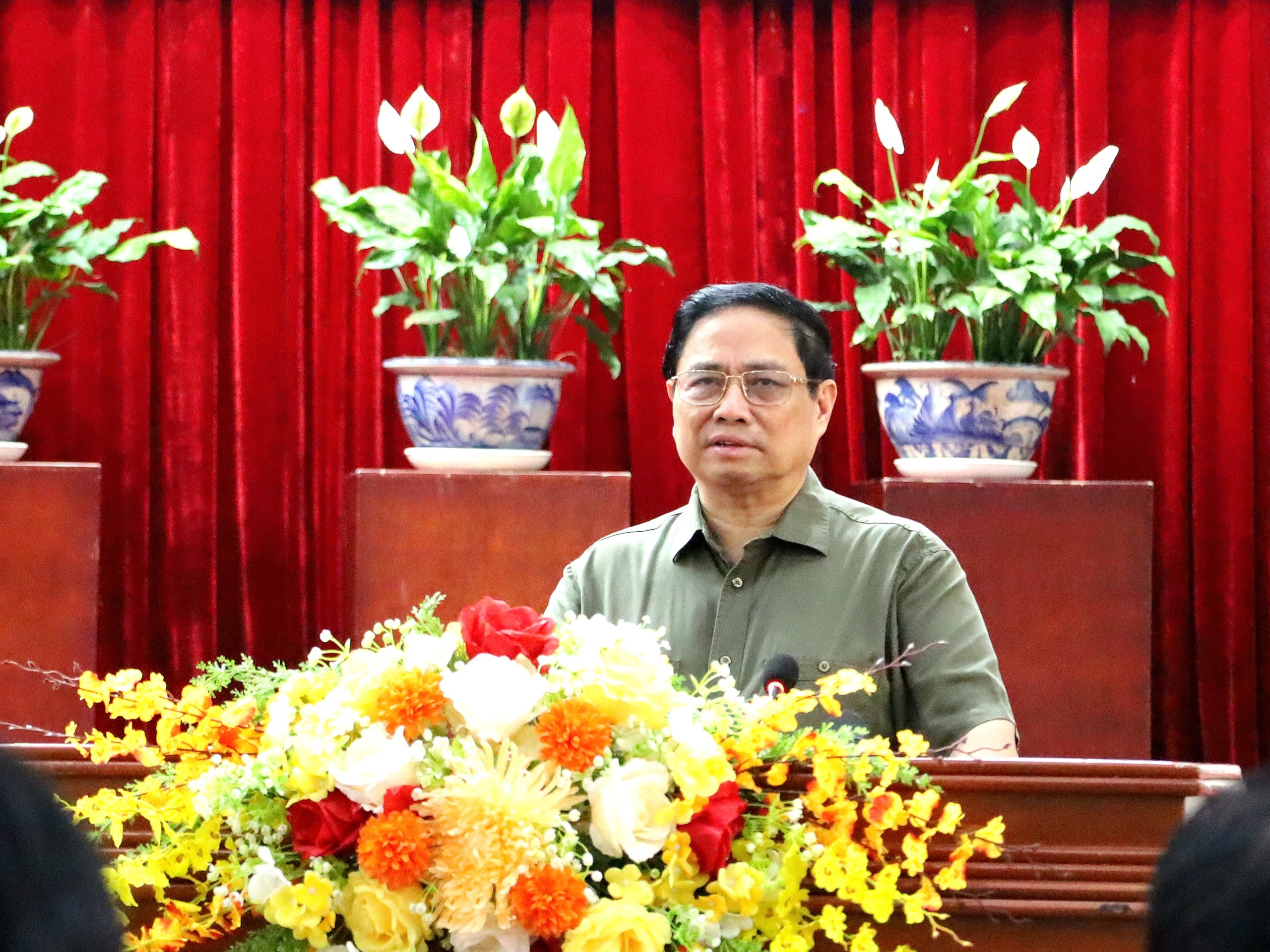 Thủ tướng Chính phủ Phạm Minh Chính phát biểu chỉ đạo và chúc Tết tại buổi lễ.