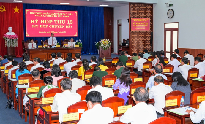 Quang cảnh Kỳ họp thứ 15 (Kỳ họp chuyên đề) HĐND tỉnh Bạc Liêu khóa X, nhiệm kỳ 2021 – 2026.