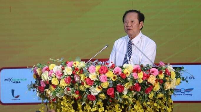 Ông Nguyễn Việt Thắng - Chủ tịch Hội Thủy sản Việt Nam phát biểu tại buổi lễ khai mạc Hội chợ Triển lãm Quốc tế công nghệ ngành tôm Việt Nam lần thứ 5 năm 2024.
