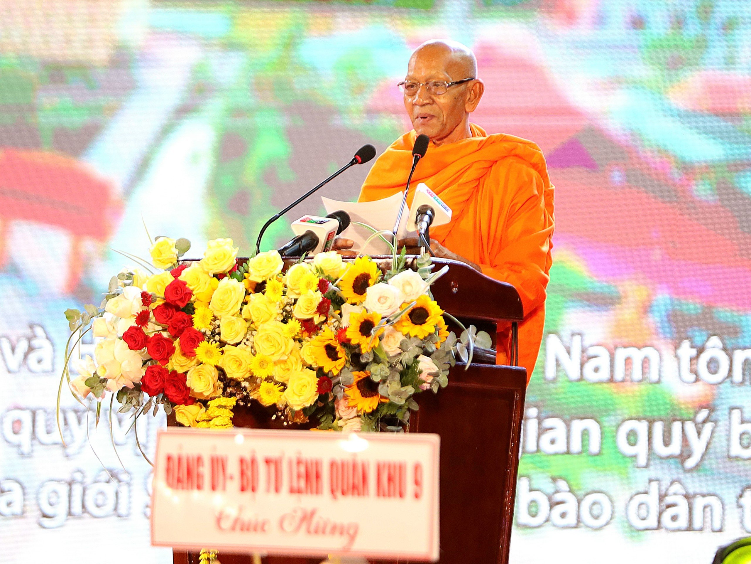 Hòa thượng Đào Như, Phó Chủ tịch Hội đồng trị sự Giáo hội Phật giáo Việt Nam, Chủ tịch Hội đoàn kết sư sãi yêu nước TP. Cần Thơ, Hiệu trưởng Học viện Phật giáo Nam tông Khmer phát biểu tại buổi lễ.