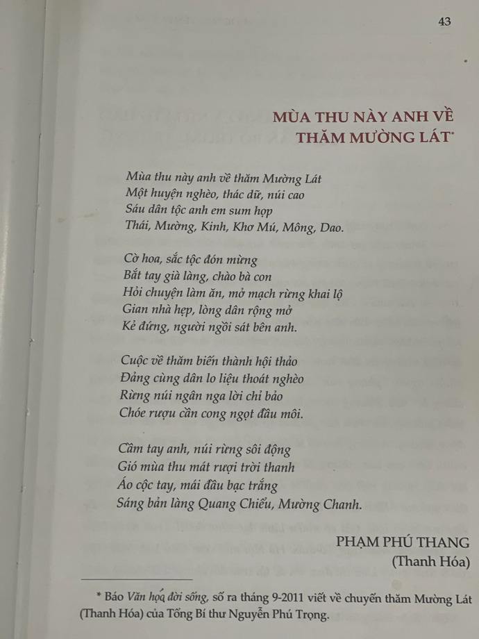 Bài thơ lời lẽ mộc mạc, chân thành được chọn in trong cuốn sách: “Tổng Bí thư Nguyễn Phú Trọng với tình cảm của nhân dân trong nước và bạn bè quốc tế'