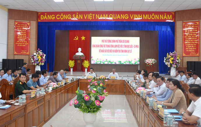 Phó Thủ tướng Trần Lưu Quang phát biểu tại buổi làm việc với tỉnh Bạc Liêu và Cà Mau.